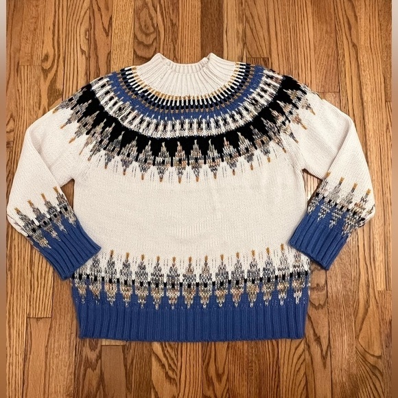 NWT Mens Pullover Sweater S XL Aztec Blue and White Mock Neck - Picture 1 of 10